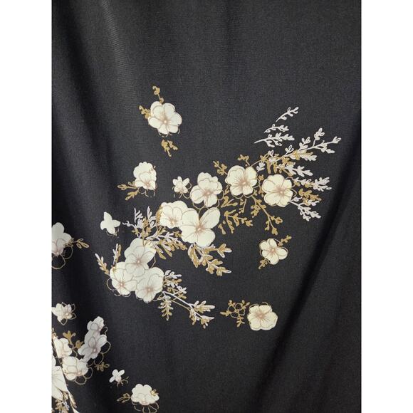 Vintage CDC Asian Floral Whimsigoth Dark Romantic Tie Neck Midi Dress, Size 10 - Picture 8 of 15